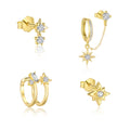 Fashion Fine Jewelry 925 Sterling Silver  Eight-Pointed Star Zircon Dangle Drop Chain Tassel Stud Cuff Earrings Sets