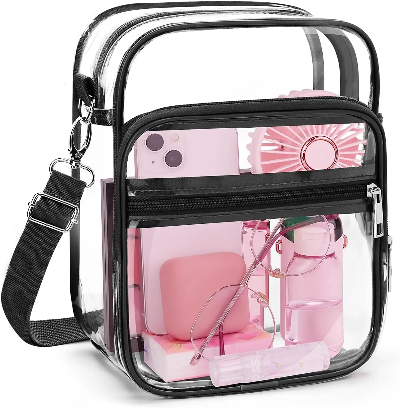 Unisex Clear Crossbody Messenger Bag Adjustable Strap Stadium-Approved Zipper Closure Men and Women's Purse for Travel