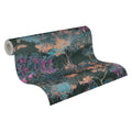 Made in Germany - Luxury Wallpaper rolls Floral Black Blue Orange Non Woven Contract Wallpaper Plants - 1005 x 053 m