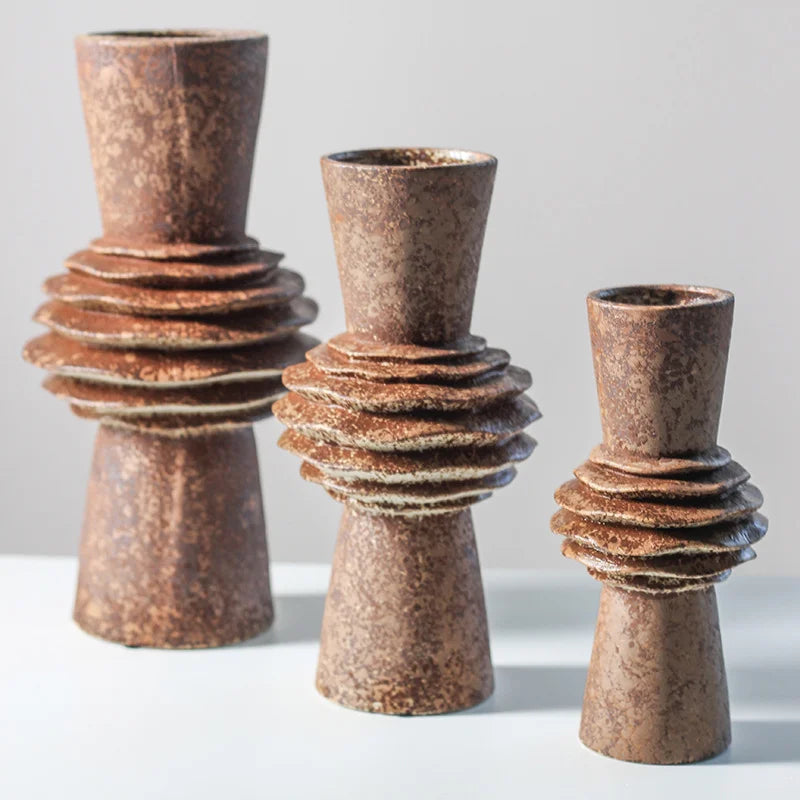 Unique Sculptural Ceramic Vase with Layered Texture Modern Art Vase for Home Decoration