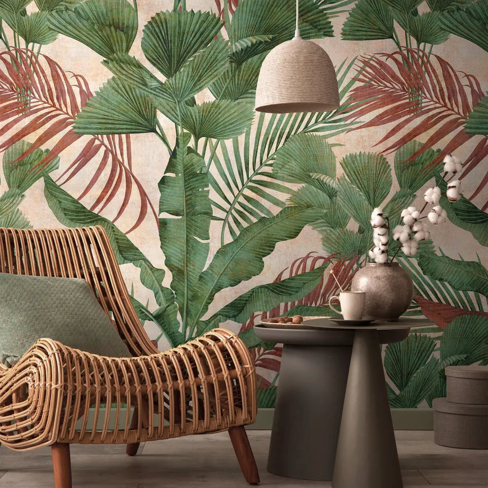 Made in Germany Photo Wallpaper Murals Jungle Green Beige Red Brown Non Woven Vinyl Wall Mural Plants for Hotel - 159 x 280 m