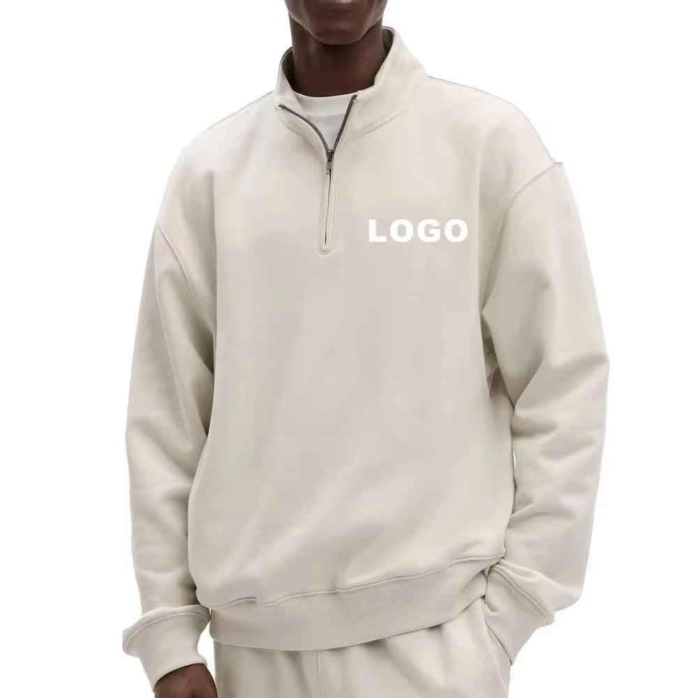 Men's Casual Autumn Sports Sweatshirt Heavy Half Access Control Zipper Hooded Regular Fit Trendy Terry Fleece Eco-Friendly