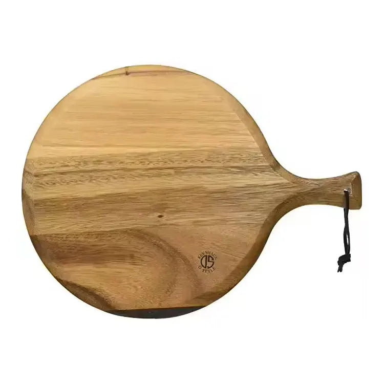 Customizable Western-Style Eco Wood  Pizza Cutting Board Round Thickened Chopping Block with Handle