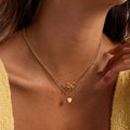 J&D Sweet 18K Gold Plated Stainless Steel Bow Heart-Shaped Pendant Double Layered Necklace