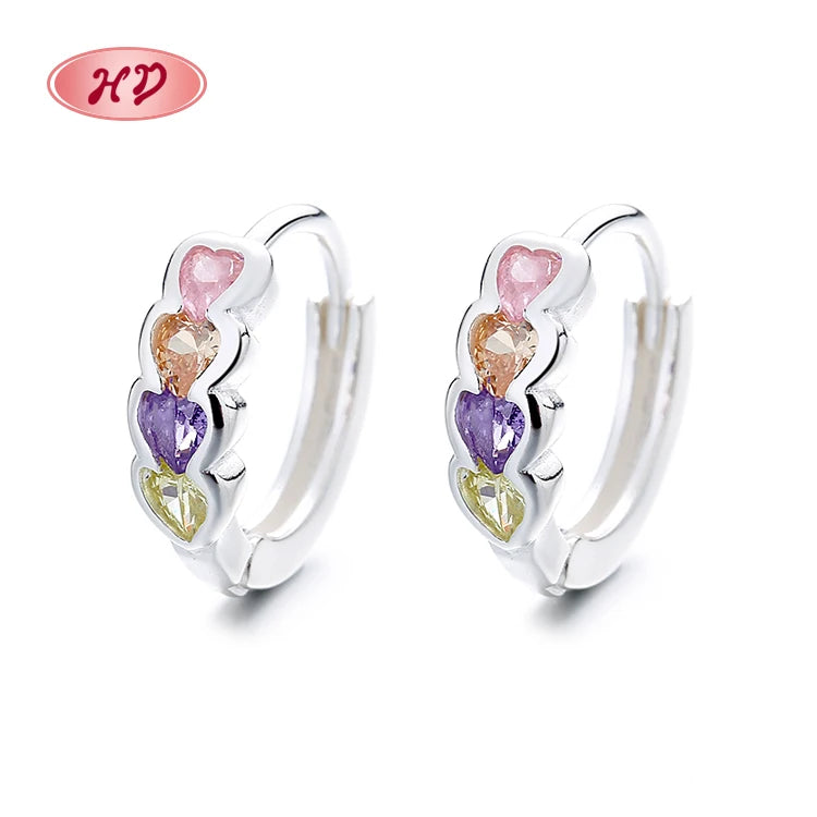 Fashion Silver Plated Jewelry Non Tarnish Colorful Multicolour Cz Cubic Zirconia Women 925 Silver Hoop Huggie Earrings Hoops
