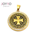 Gold Rhinestones Stainless Steel Templar Cross Pendant Non Nobis Domine Sed Nomini Tuo Da Gloriam Necklace for Mens