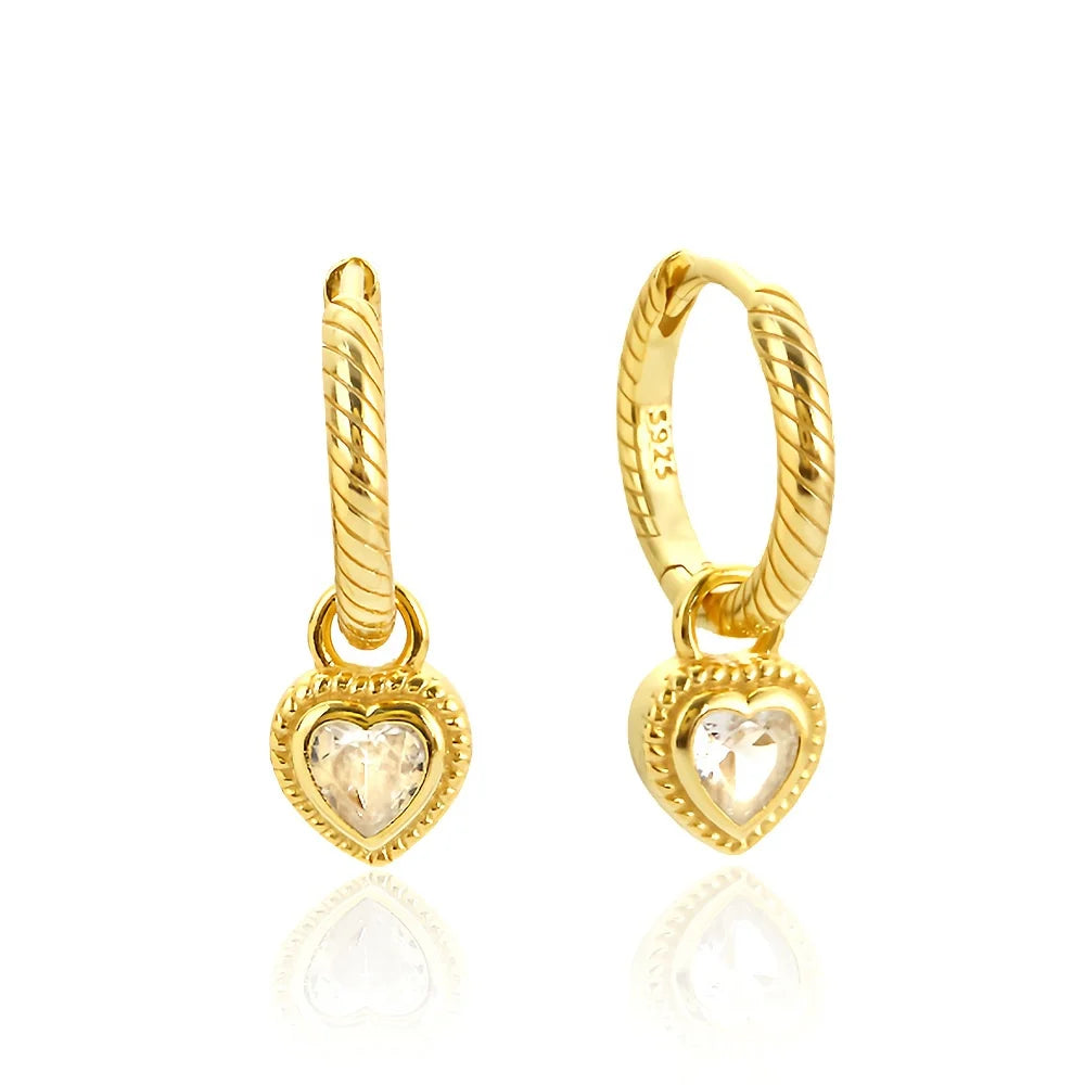 Nagosa Women Fashion Jewelry 14k 18k Gold Vermeil 925 Sterling Silver Cubic Zirconia Heart Drop Huggie Hoop Earrings