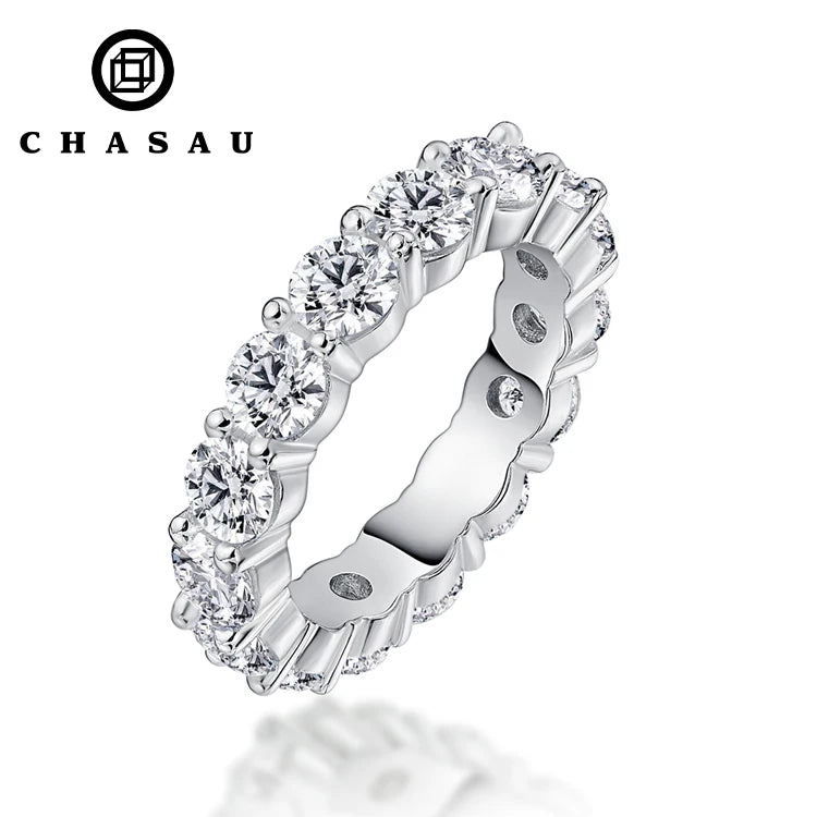 925 Sterling Silver 4.0mm Eternity Tennis Ring Trendy Cubic Zirconia (CZ) Bands for Wedding Engagement or Party