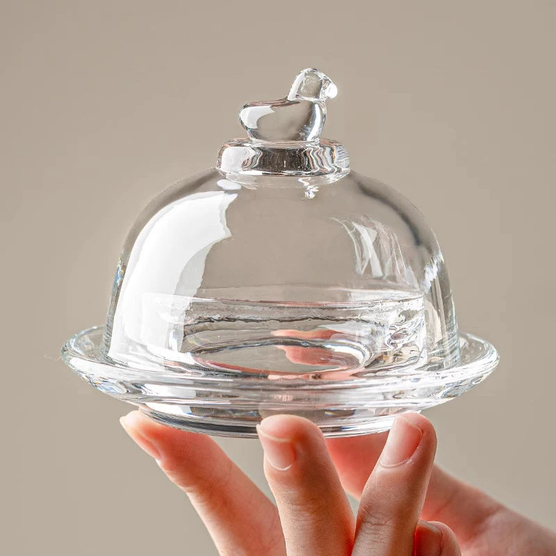 Clear Butter Serving Container Mini Glass Dessert Cake Stand Dome with Cover and Base
