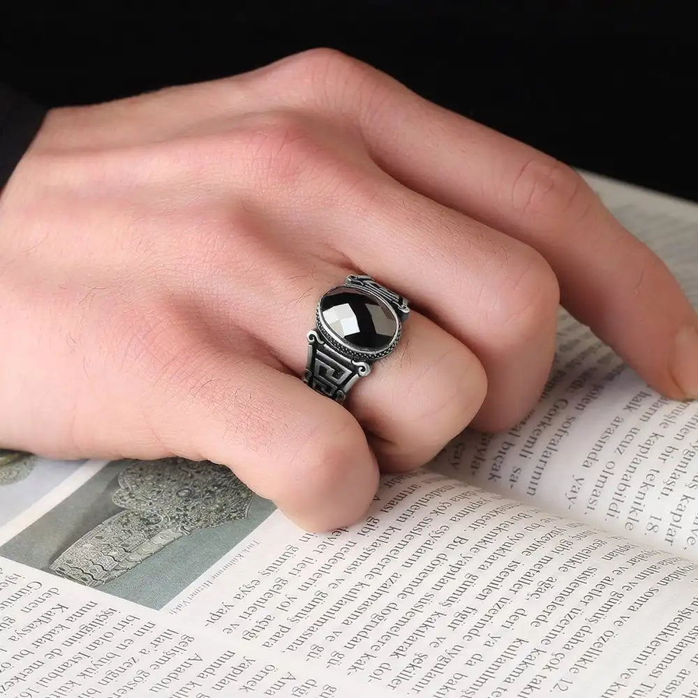 Wholesale Azuris VALKH1134 925 Sterling Silver Ottoman Style Men's Ring with Natural Stone Agate Handmade in Turkey