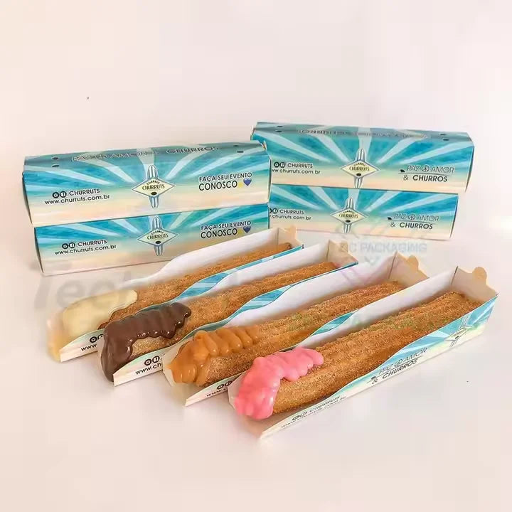 Eco Friendly Handle Customized Churros Fritters Sauce Dip Tray Box Cake Donut Sushi Brownie Cookies Paper Box Bakery Packaging