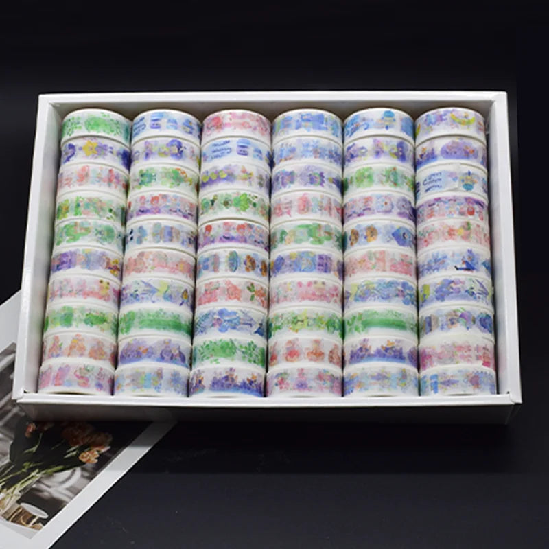 60 Rolls Water Activated Acrylic Waterproof Masking Washi Paper Tapes Single Sided Stickers Journaling Scrapbooking Crafting