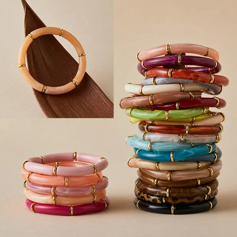 PFT Hand String Acrylic Jewelry Can Be Stacked and Worn with a High-end Feel and a Simple INS Style Elastic Rope Design MegaBDM