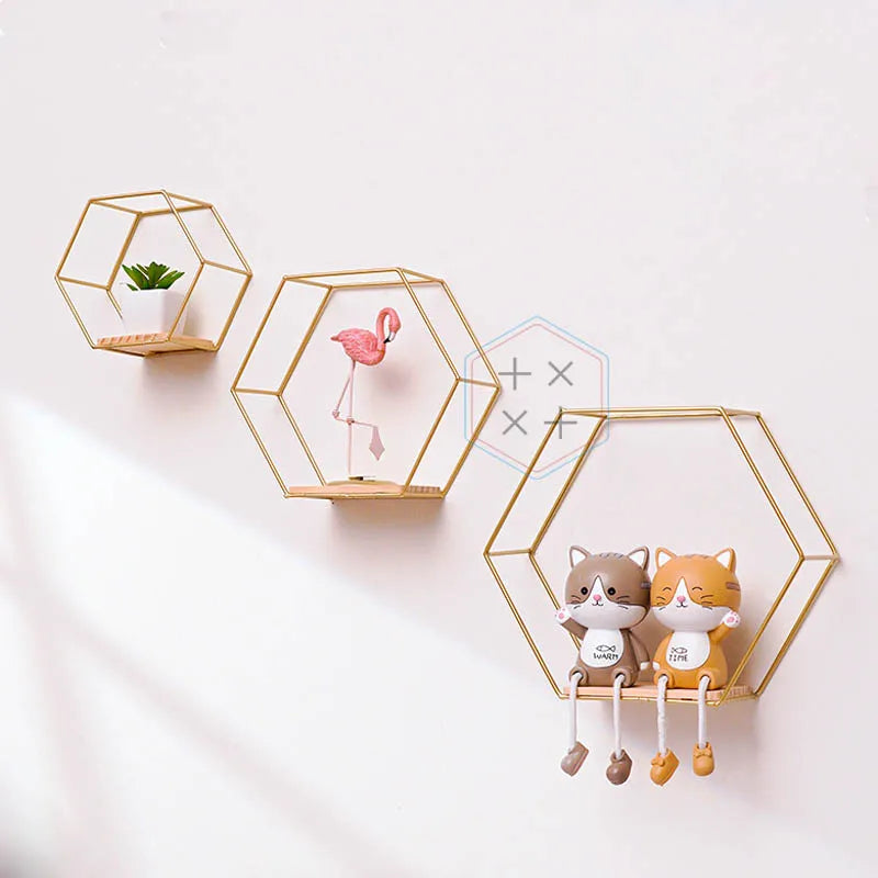 Gold WOODEN METAL Ledge Storage Rack Organizer Display for Home