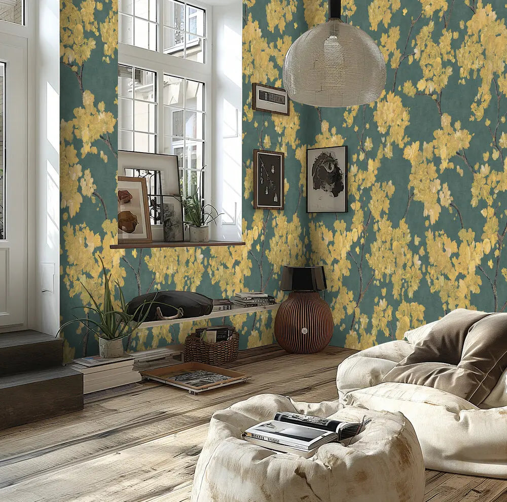 Germany Made Modern Photo Wallpaper Murals Blossoms Brown Yellow Green Non Woven Vinyl Wall Mural Floral Bedroom Hospital Mall