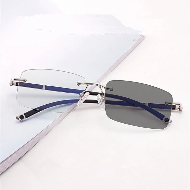Custom Logo 2025 Retro Men Women Acetate Alloy Computer Eyeglasses Rimless Photochromic Anti Blue Light Glasses