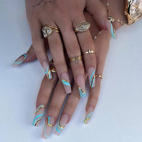 Factory Price Wholesale 24Pcs ABS French Full Cover Temooi Brand Fake Nails Caprice Design Long Ballerina Finger Nails Press