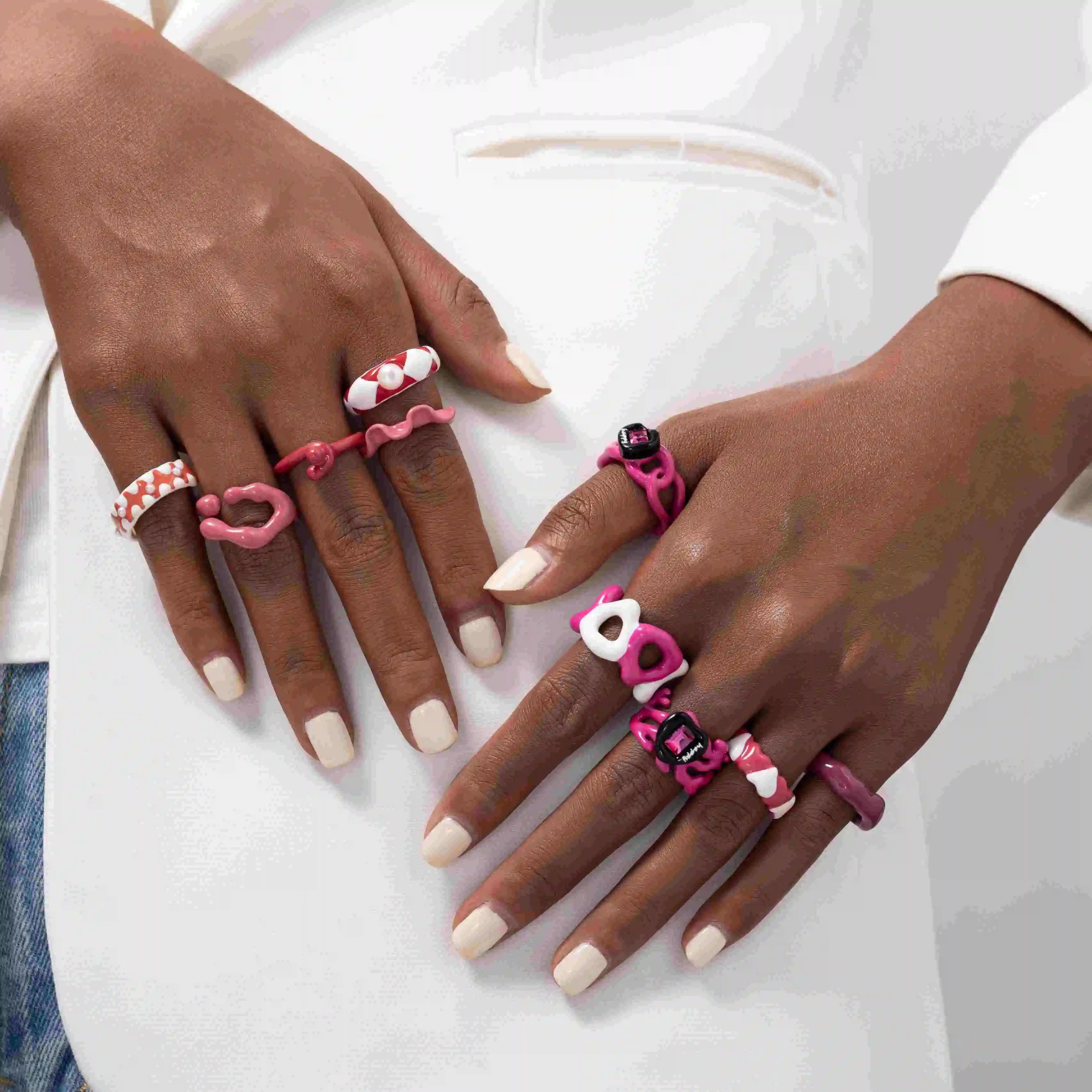 Factory Bulk Vintage Brass Women's Heart Rings Multi Color Pink for Women Gifts