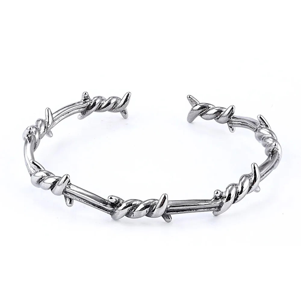 Wholesale Fashion Jewelry Bangles for Men Stainless Steel Hiphop Gothic Bramble Barbed Wire Bracelet