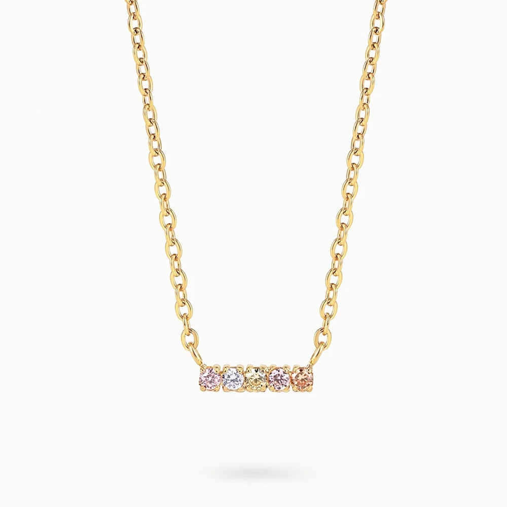 CANNER Gold Plating Rectangle Bar Pendant Necklace S925 Sterling Silver Colorful Diamond Zircon Stones Square Necklace Jewelry
