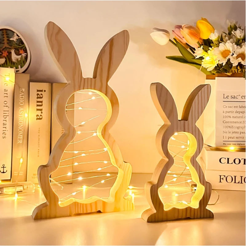 Easter Decorations 2PCS Light Up Wooden Easter Bunny DecorEaster Rabbit Lights Battery OperatedEaster Centerpiece Decorations