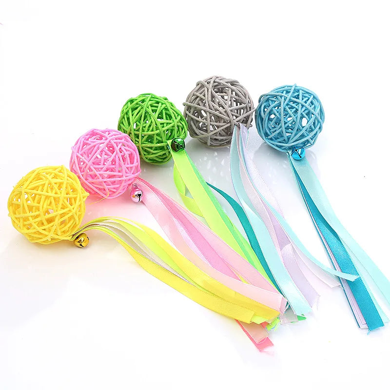 New Cat Toy - Fairy-Style Ribbon Rattan Ball Elegant Pet Play Toy with Bell