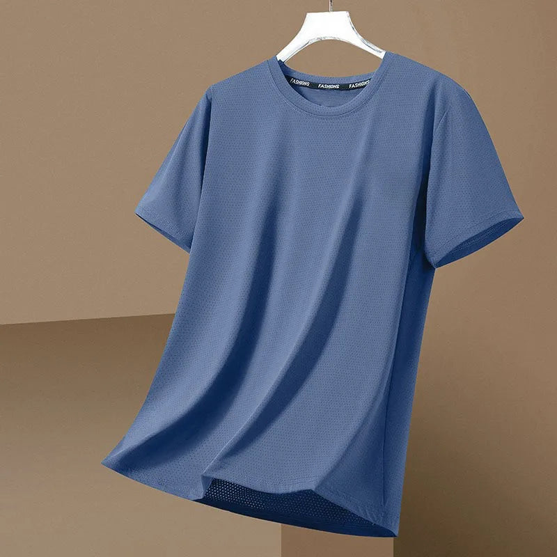 Oem customized  new ice silk men's tshirt summer new men's quick drying short sleeved loose perspiration