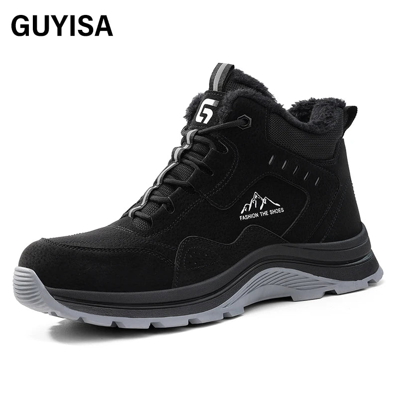 GUYISA European Standard Steel Toe High Top Safety Shoes Black Microfiber Upper Winter Safety Boots