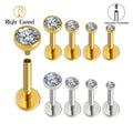 Modern Simple Style Cz Ear Piercing Earrings F136 Bezel Setting Titanium Flat Back Labret Studs 1.2mm Internally Threaded