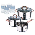 5-piece stainless steel cookware set (16 18 20) suitable for induction hobs + Set of 4 x 0.5L glasses NOIA San Ignacio