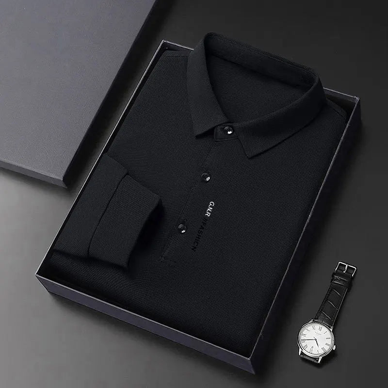 OEM Custom Logo Men's Middle-aged Long-sleeved Bottoming T-shirt Spring and Autumn Loose Lapel Versatile Business Casual Tops