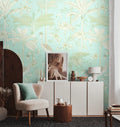 Made in Germany Photo Wallpaper Murals Animal Turquoise White Green Non Woven Vinyl Wall Mural Palms for Hotel - 280 x 159 m