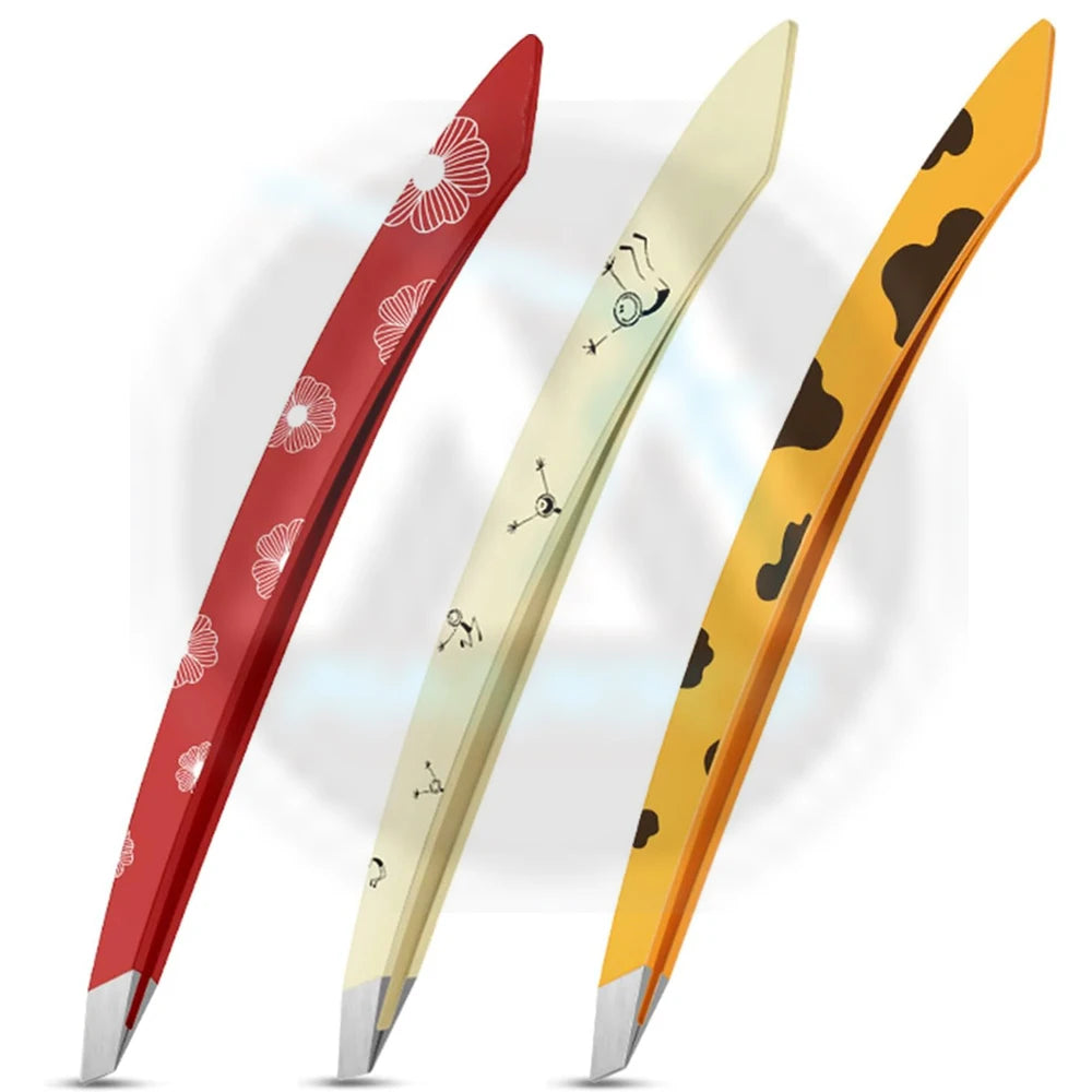 Professional Premium Stainless Steel Eyebrow Tweezers 3pcs Box Set Wide Grip Slant Tip Ingrown Hair Removal Plucking Women