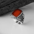 Wholesale Azuris 925 Sterling Silver Ottoman Men's Vintage Ring with Bezel Setting Onyx Handmade in Turkey VALKH1128