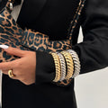 Trendy Threaded Texture Glossy Metal Wide Bracelet for Women Modern Lady Chunky Bangle Street Wear in Waist Fashion Jewelry Gift