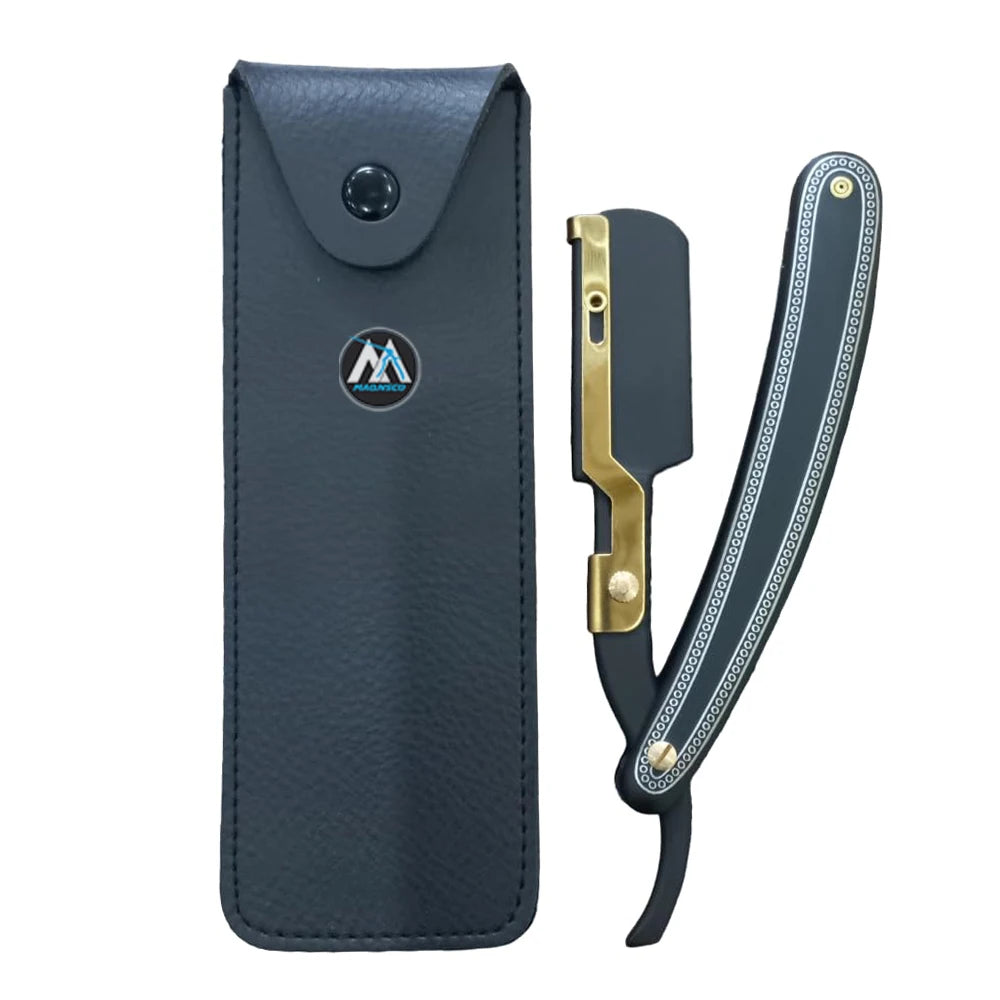 Premium Black and Gold Shaving Razor with Full Double Edge Blade Holder Sleek Design and Leather Pouch Full Blade Razor