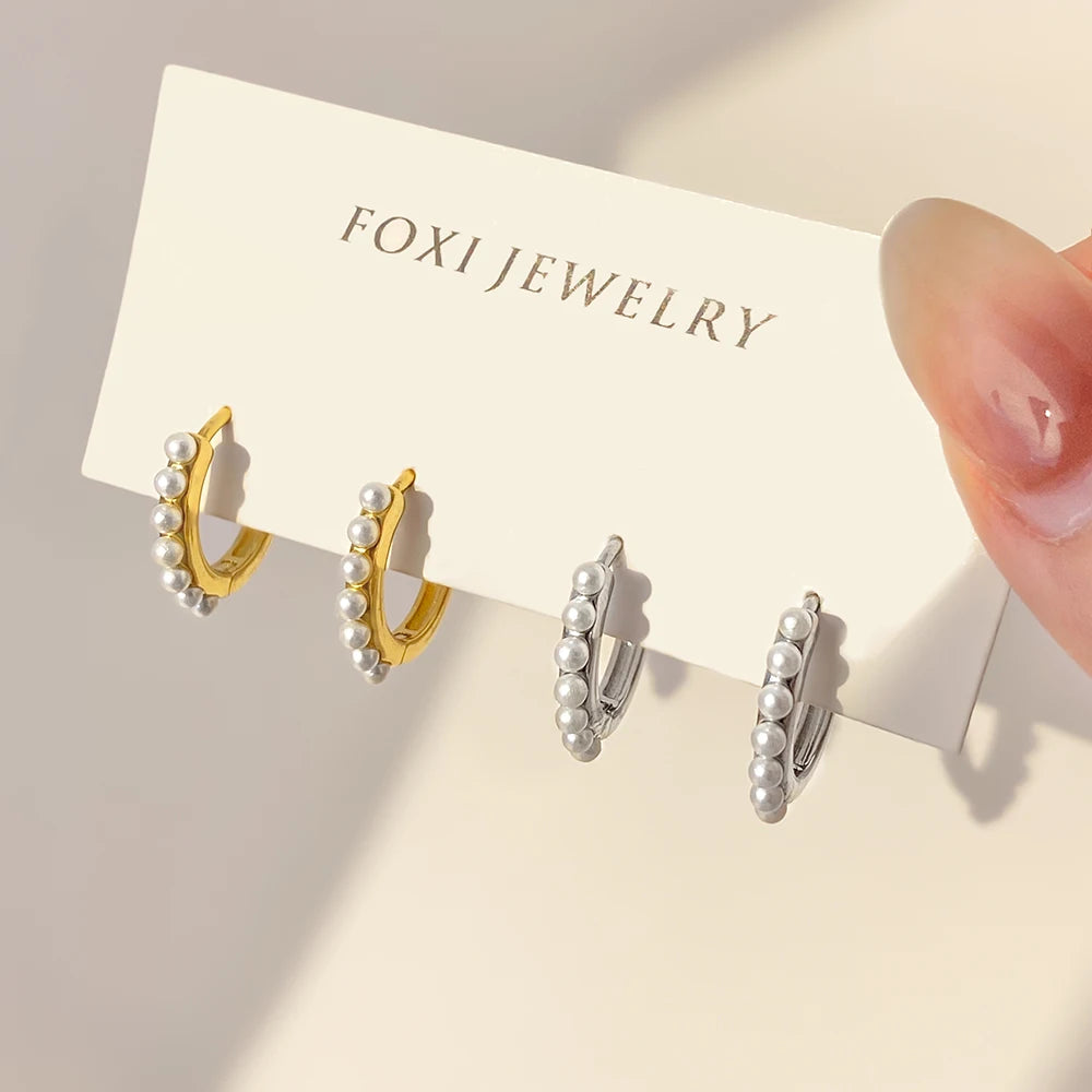 Latest Fashion 13MM Hoop Earring Jewelry Pearl Huggie Gold Plated Silver Hoop Earrings for Women