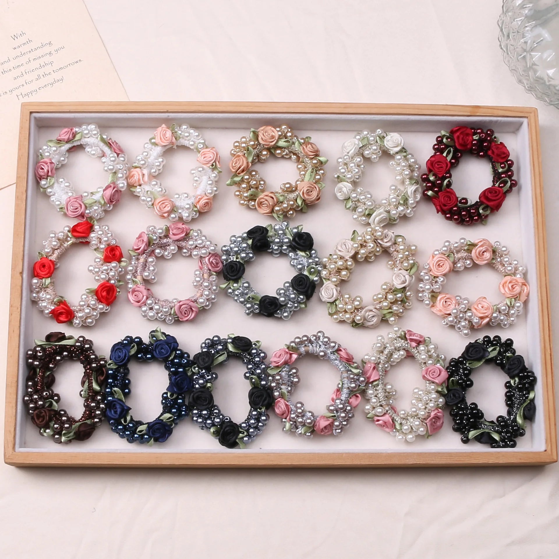 Fancy Elastic Hair Bead Ponytail Holder Handmade pearl Hair Accessories For Women And Girls