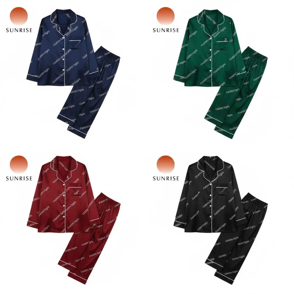 Spring New Women's Satin Breathable Soft Elegant Turn-down Collar Elastic Waist Letter Pajamas Advanced Sense Color love