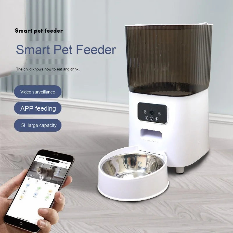 Nenepet Automatic 5L Large Capacity Pet Smart Feeder Button Type Timed Quantitative Eco-Friendly Plastic Remote Monitoring