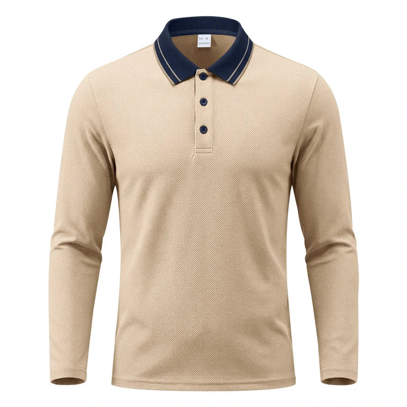 High-quality Autumn Mesh Netted Polo Shirt for Men - American Style Business Casual Simple Collar Long Sleeves Base Layer Shirt MegaBDM