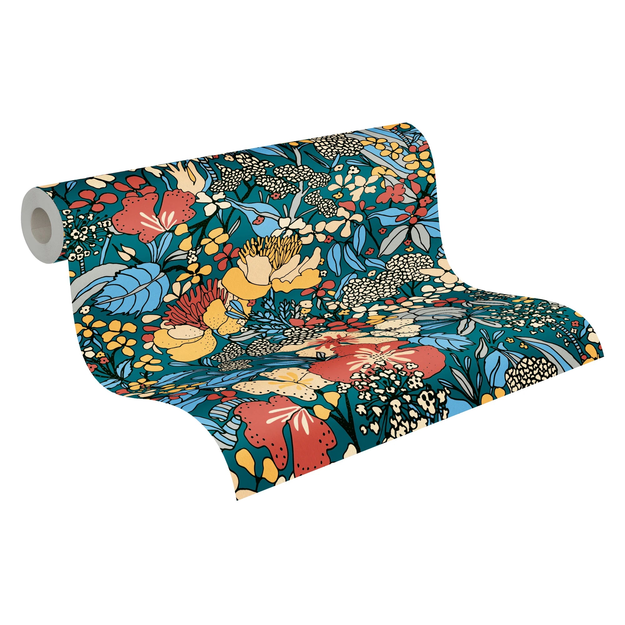 Made in Germany - Luxury Wallpaper rolls Jungle Blue Orange Beige Non Woven Contract Wallpaper Flowers - 1005 x 053 m
