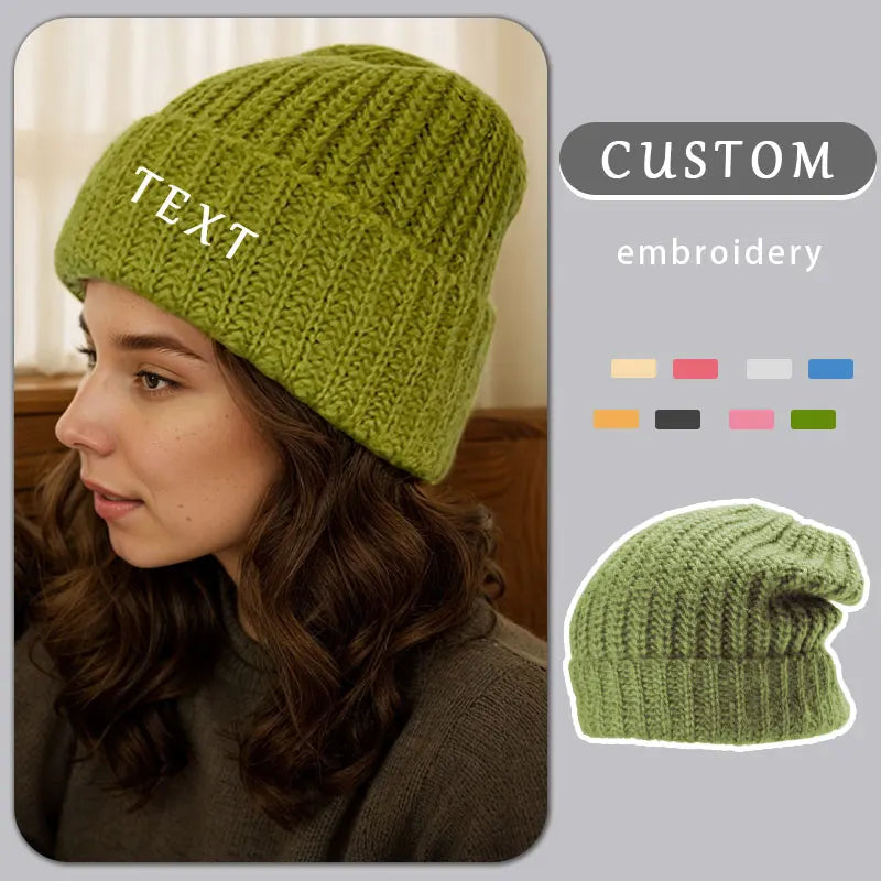 Hot Selling 1pc Personalized Beanie Soft Embroidered Knitted Hat Customizable Text Logo Solid Color Elastic Camouflage Cartoon