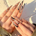 Temooi False Nails Press on Wholesale 24Pcs ABS Orange Leopard Print Long Ballerina Finger Nails With Nail Glue