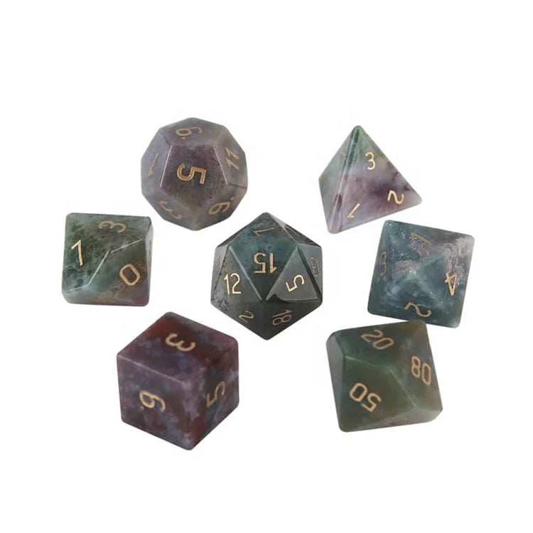 Hot Sell Board Games Indian Agate Natural Stone Polyhedral RPG Dice Set