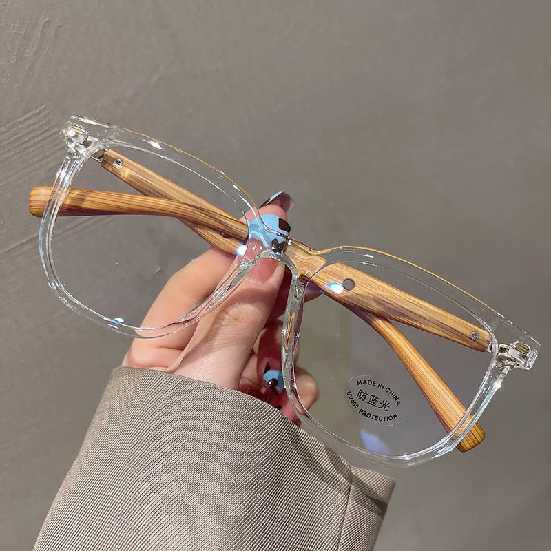 2025 Custom Logo Retro Men Women Square Computer Eyeglasses Wood Grain TR90 Anti Blue Light Glasses Frames Men Women
