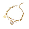 Pulsera Stainless Steel 18k Gold Plated Beaded Paperclip Chain Bracelet Double Layered Pearl Heart Charm Bracelet