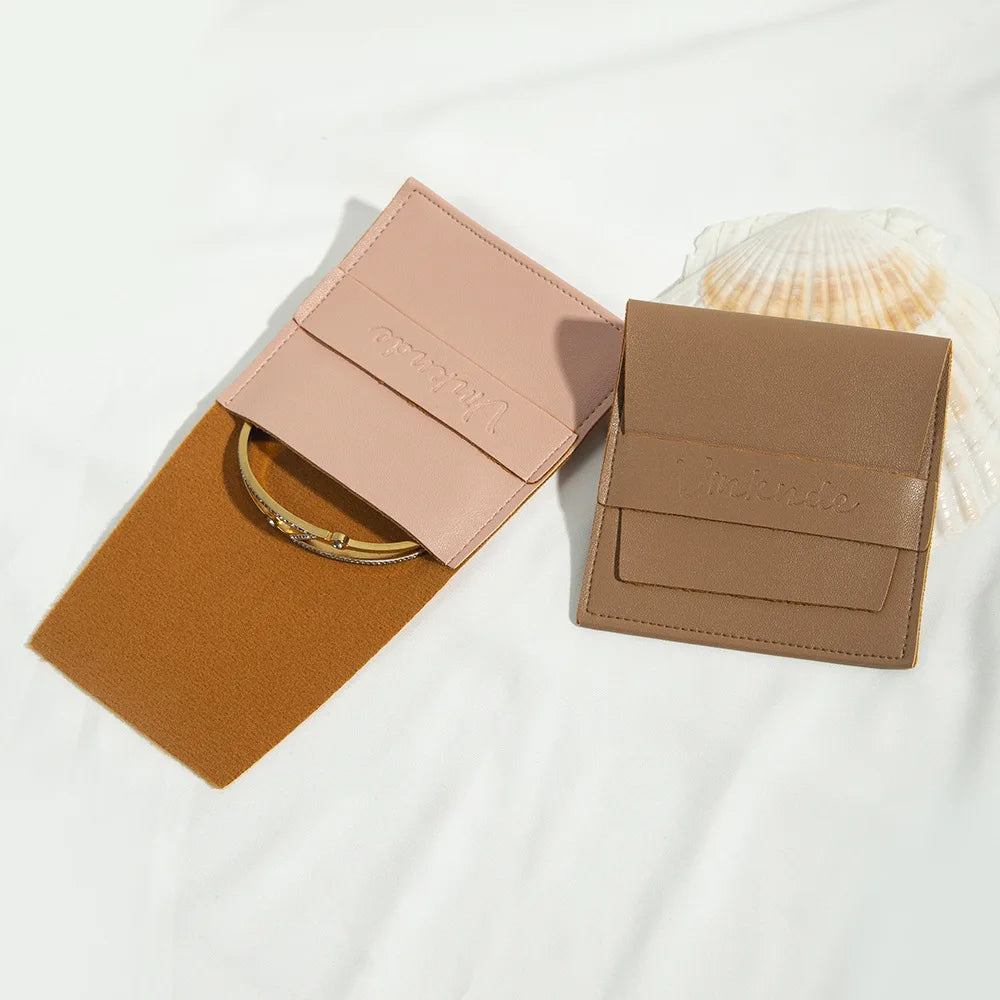 Wholesale Soft PU Leather Jewelry Pouches Customized Logo Handmade Envelope Packaging Bag for Storage