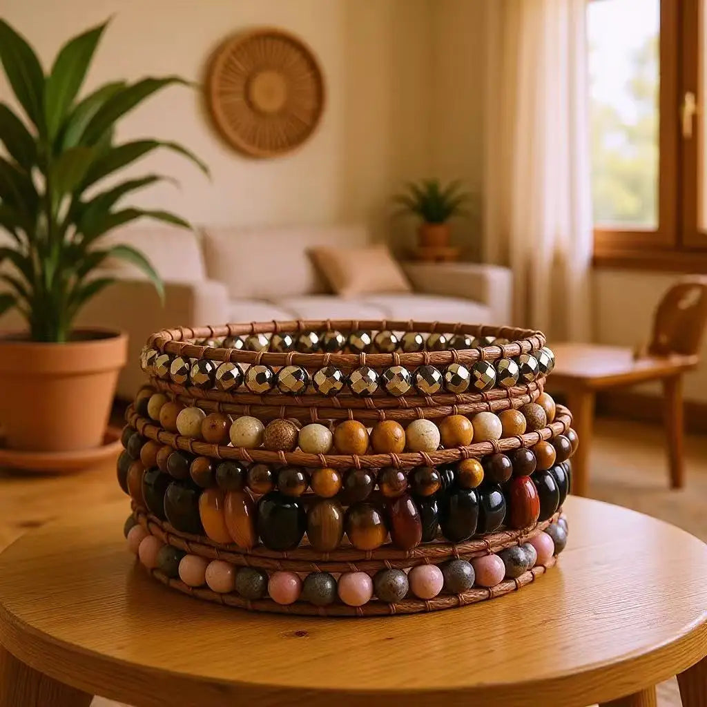 Women Custom Beaded Handmade Jewelry 4mm Natural Stone Crystal Glass Hematite Gravel Bracelet Leather 5 Strands Wrap Bracelets
