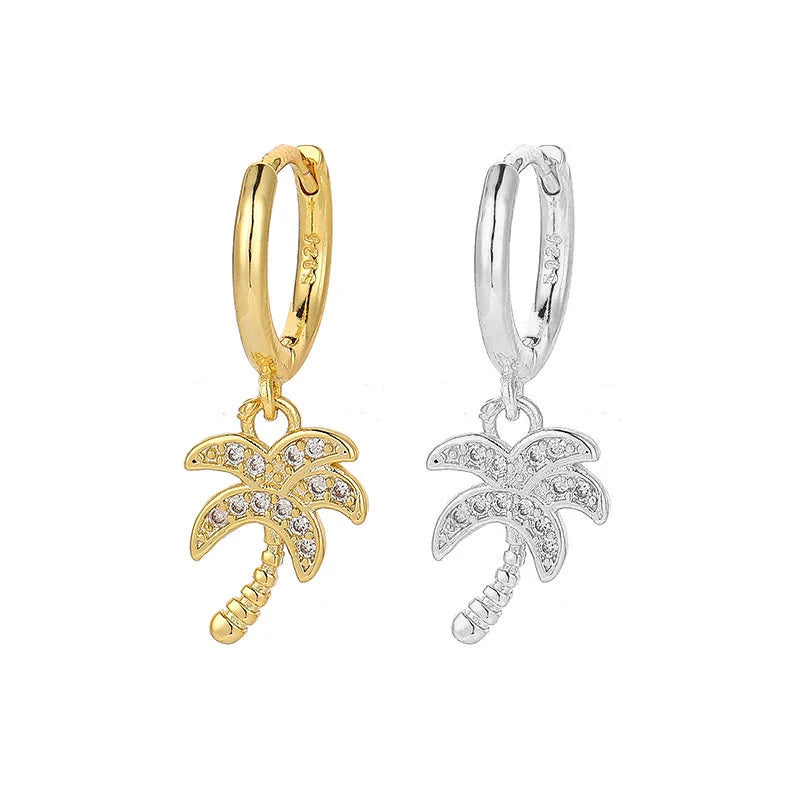 EH1037 925 Sterling Silver Fashion Cubic Zircon Leaves Sels Hoop Drop Earrings for Women Exquisite Wedding Fine Jewelry Gifts